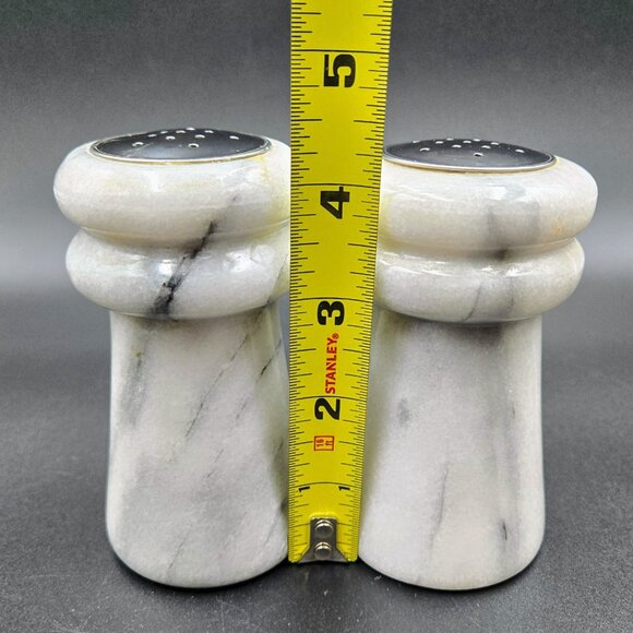 Marble Salt & Pepper Shakers White Grey Heavy Set Read - Picture 2 of 9
